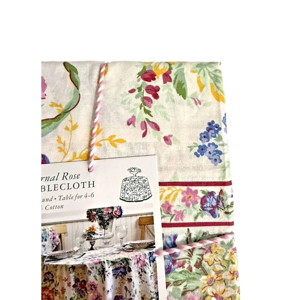 April Cornell Eternal Rose Tablecloth 70 Rd Floral English Country Garden White
